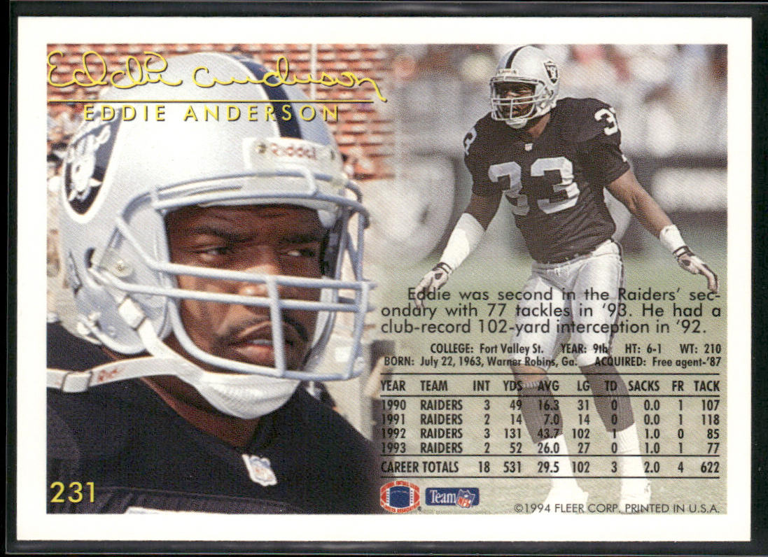 Eddie Anderson 1994 Fleer #231 Los Angeles Raiders