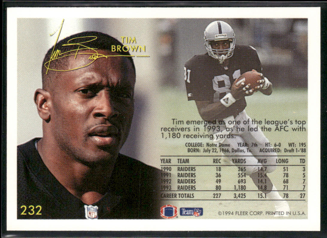 Tim Brown 1994 Fleer #232 Los Angeles Raiders