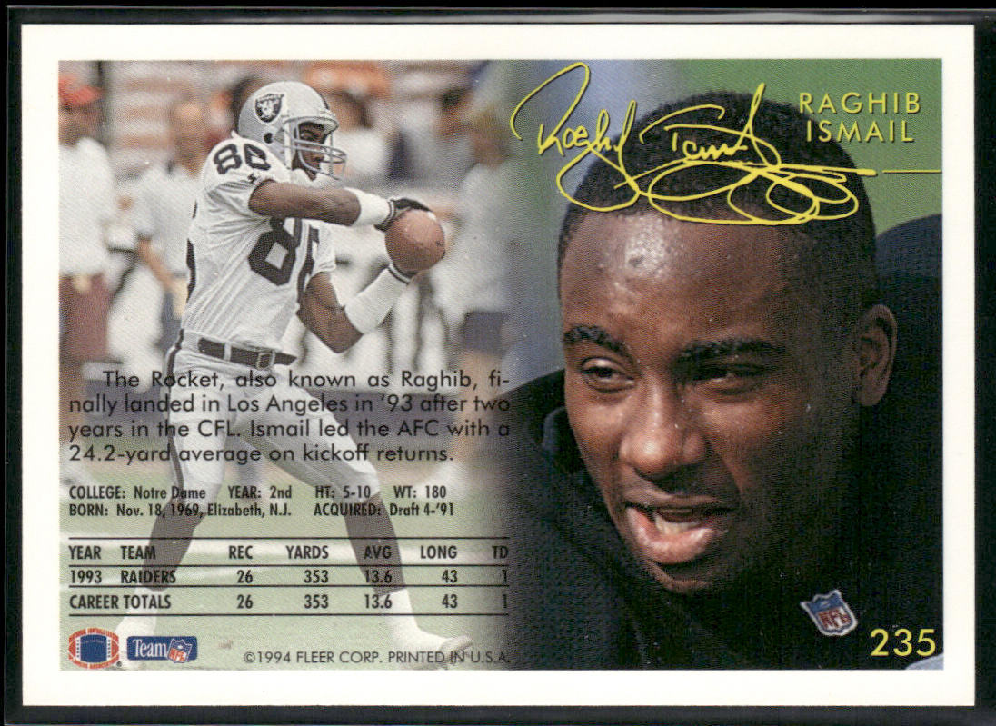 Raghib Ismail 1994 Fleer #235 Los Angeles Raiders