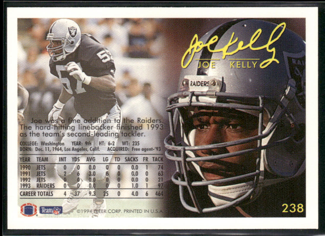 Joe Kelly 1994 Fleer #238 Los Angeles Raiders