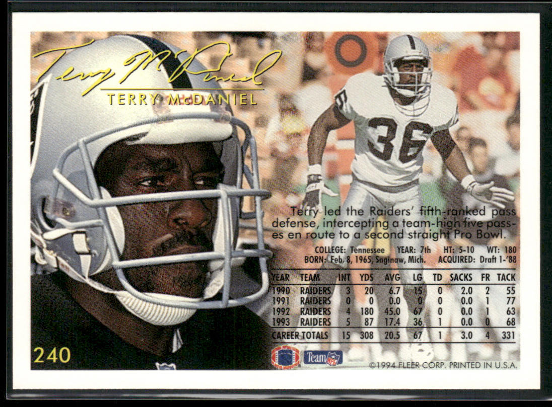 Terry McDaniel 1994 Fleer #240 Los Angeles Raiders