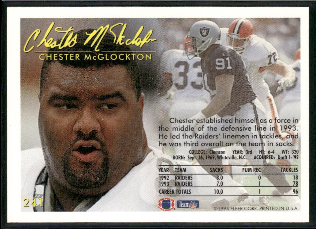 Chester McGlockton 1994 Fleer #241 Los Angeles Raiders