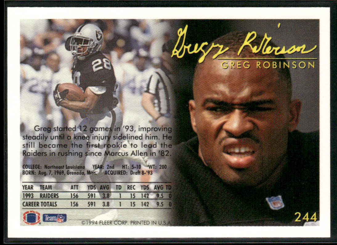 Greg Robinson 1994 Fleer #244 Los Angeles Raiders