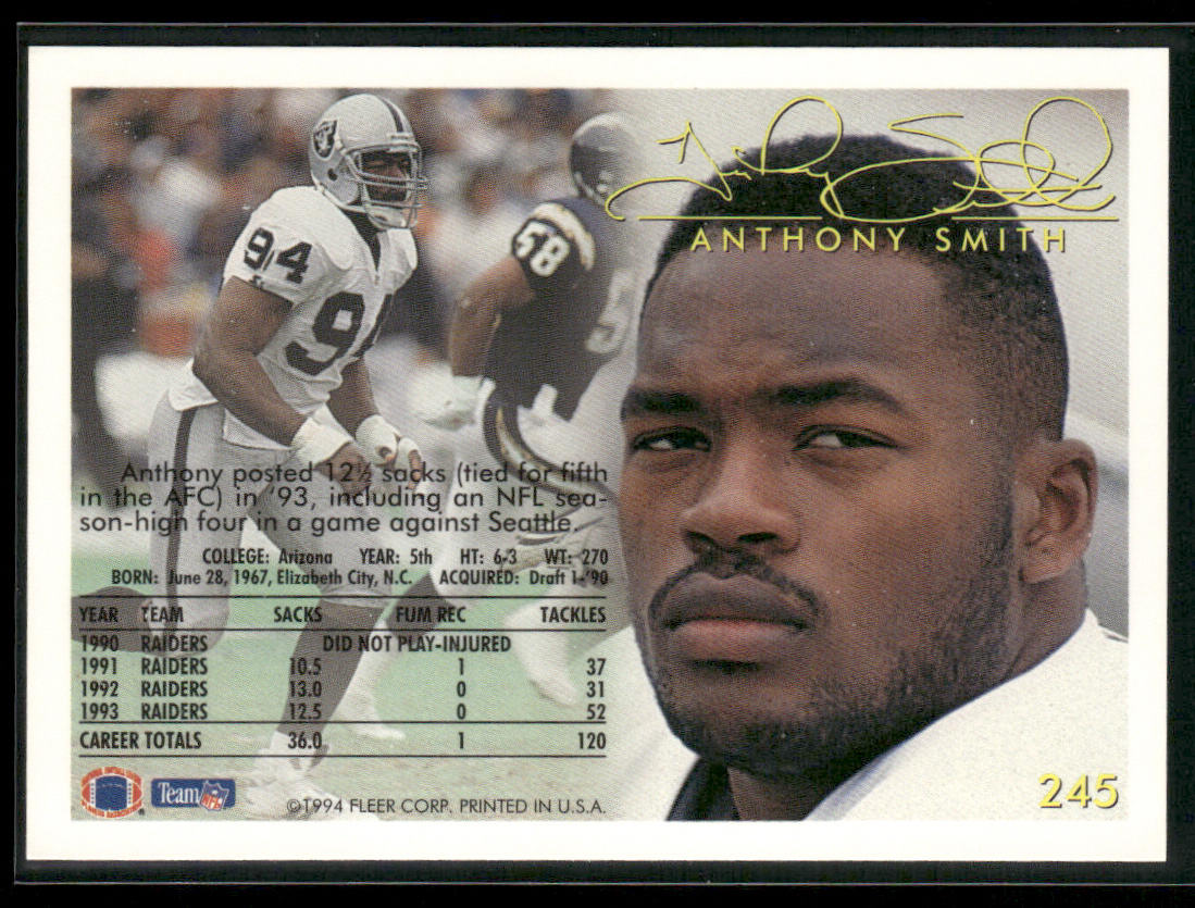 Anthony Smith 1994 Fleer #245 Los Angeles Raiders