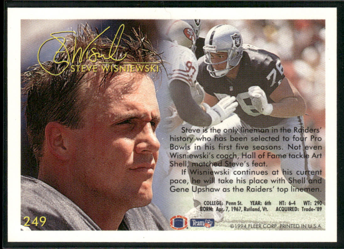 Steve Wisniewski 1994 Fleer #249 Los Angeles Raiders