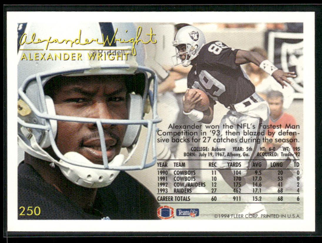 Alexander Wright 1994 Fleer #250 Los Angeles Raiders