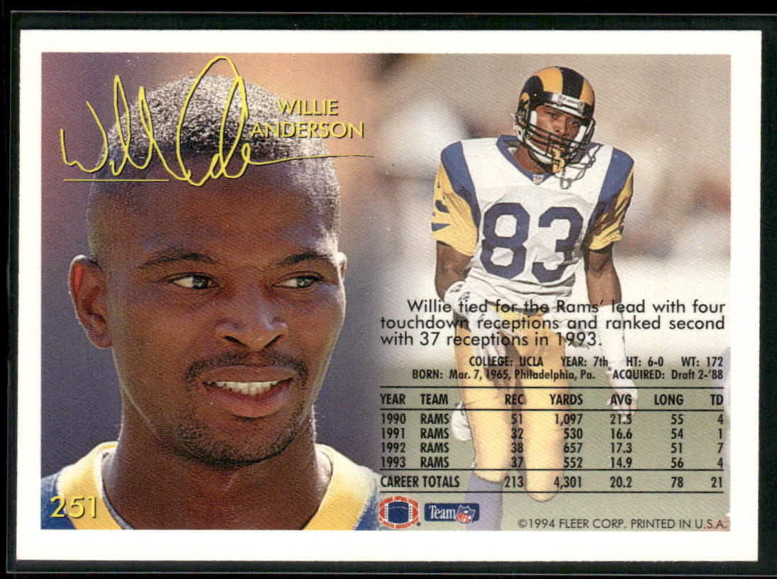 Willie Anderson 1994 Fleer #251 Los Angeles Rams