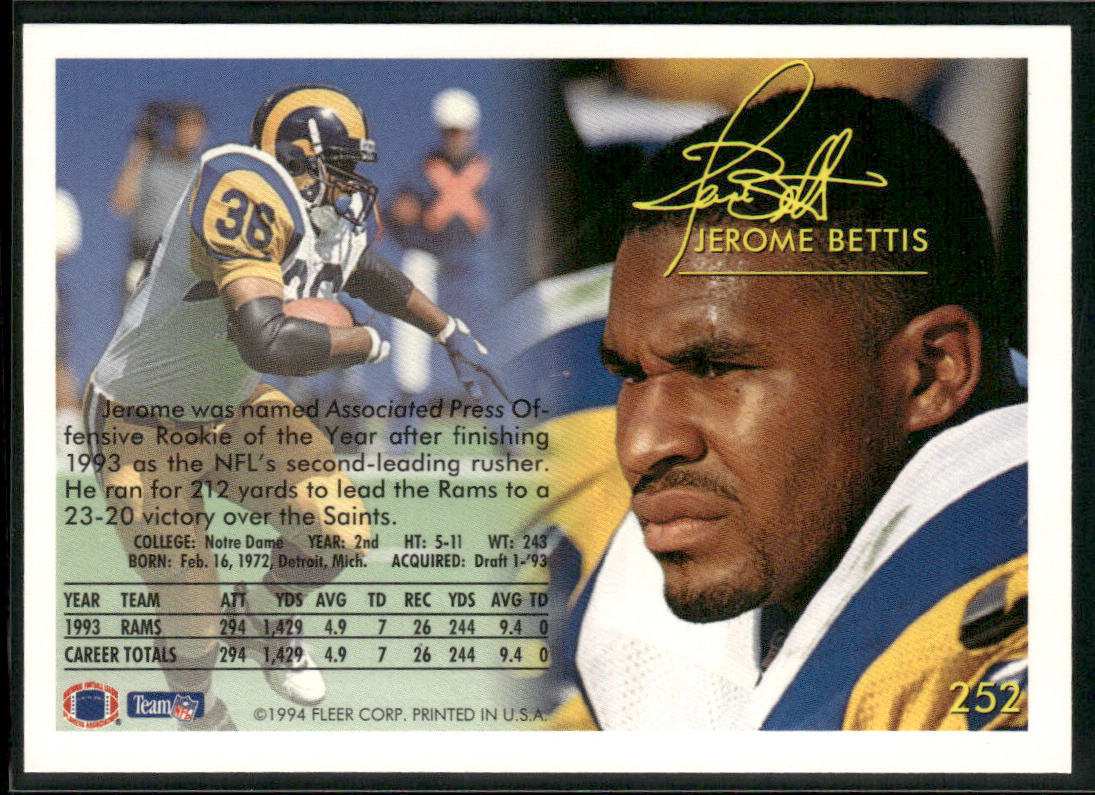 Jerome Bettis 1994 Fleer #252 Los Angeles Rams