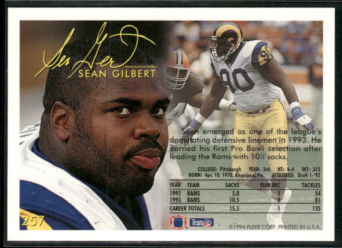 Sean Gilbert 1994 Fleer #257 Los Angeles Rams