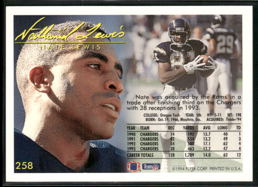 Nate Lewis 1994 Fleer #258 Los Angeles Rams