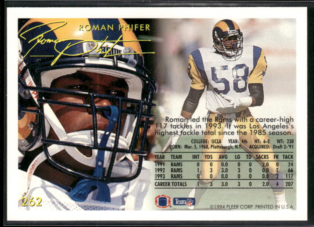 Roman Phifer 1994 Fleer #262 Los Angeles Rams