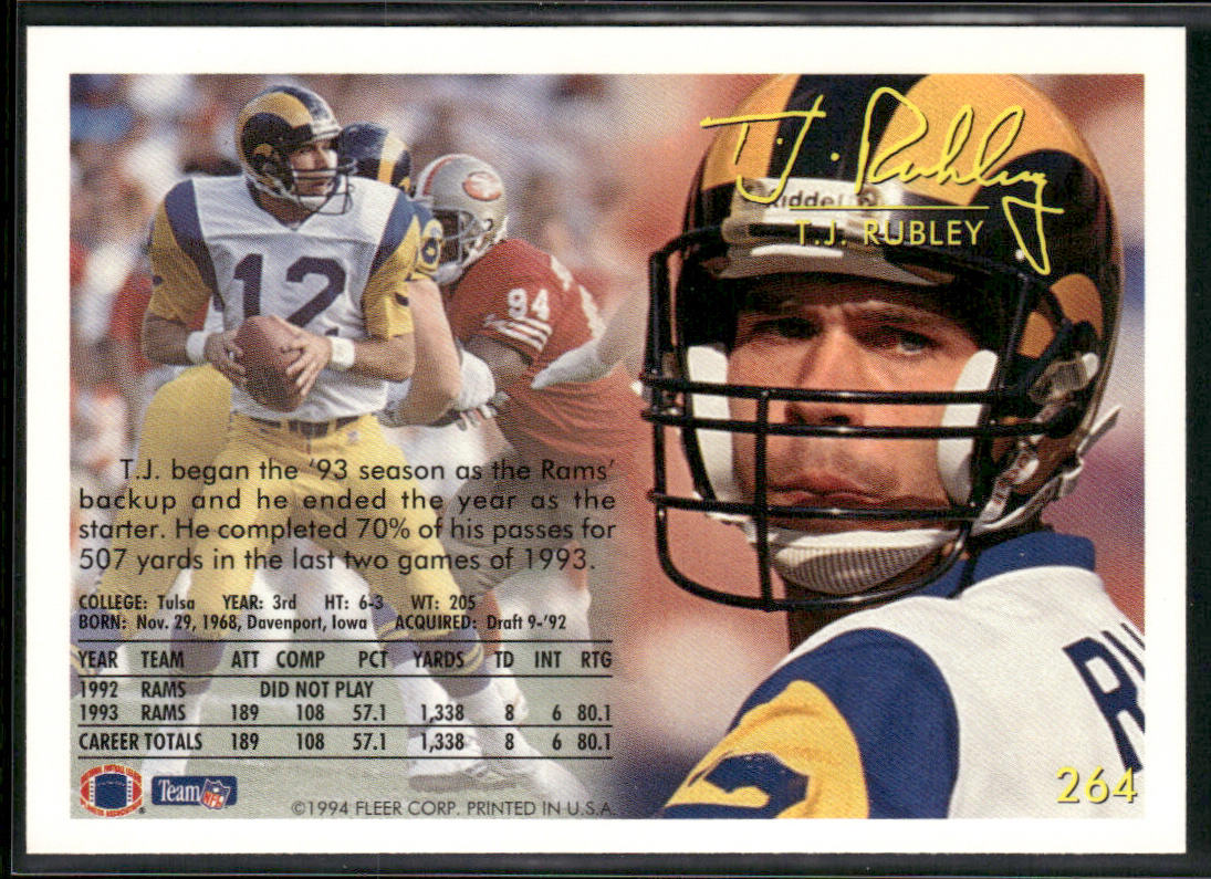 T.J. Rubley 1994 Fleer #264 RC Los Angeles Rams