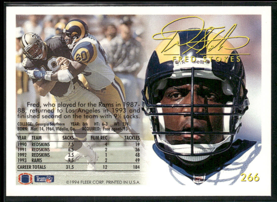 Fred Stokes 1994 Fleer #266 Los Angeles Rams