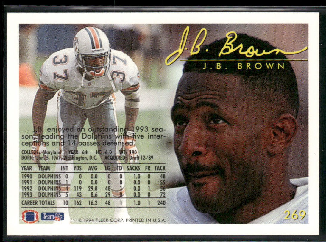 J.B. Brown 1994 Fleer #269 Miami Dolphins