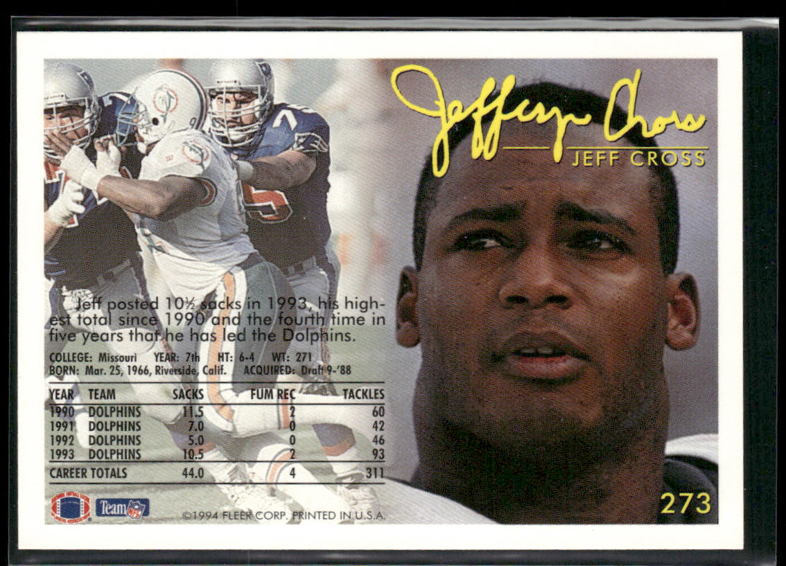 Jeff Cross 1994 Fleer #273 Miami Dolphins