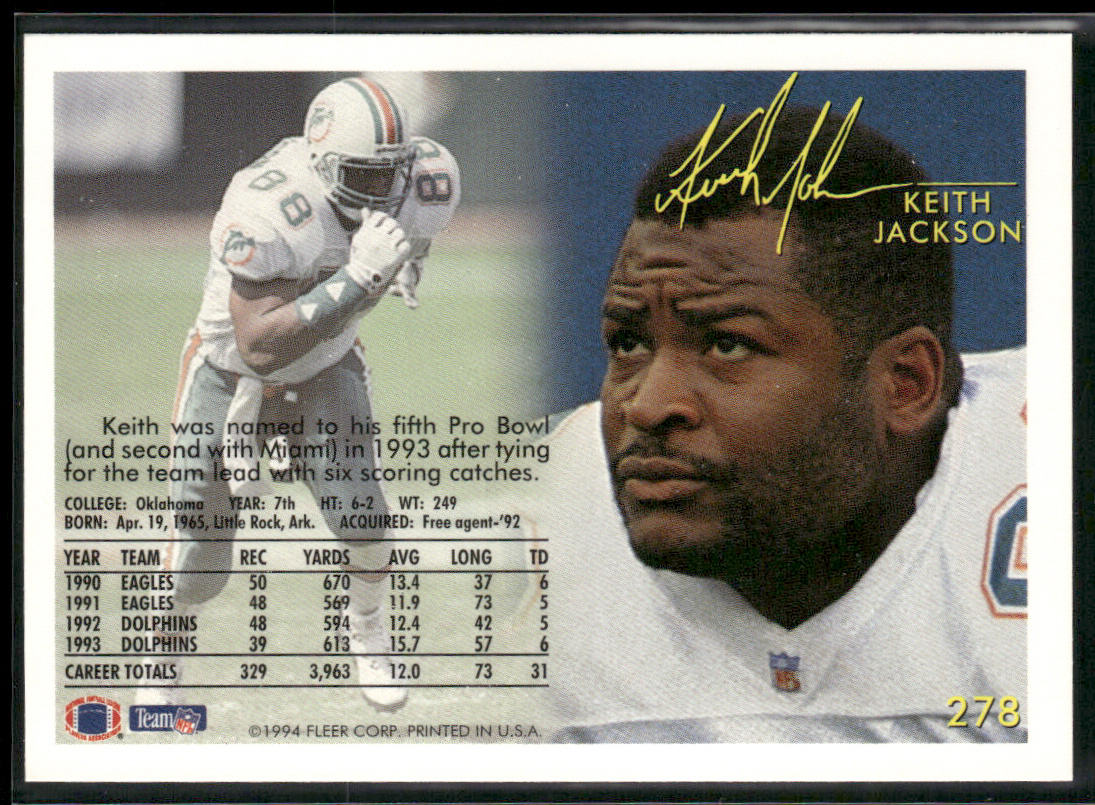 Keith Jackson 1994 Fleer #278 Miami Dolphins