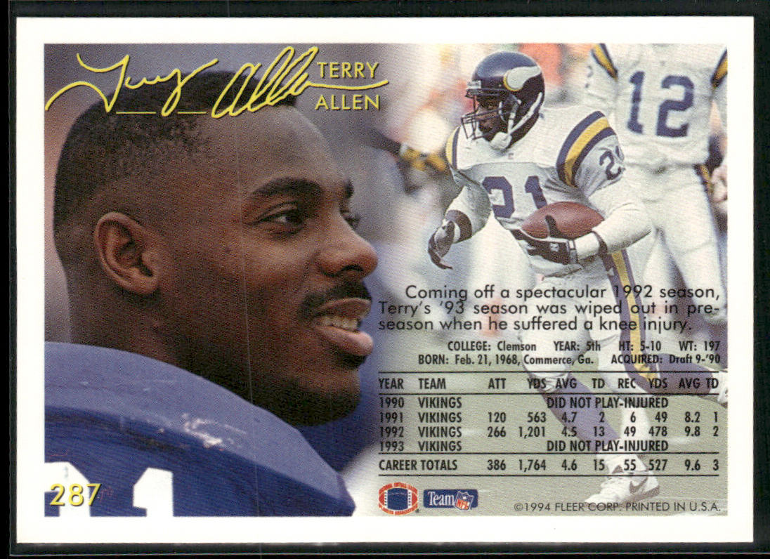 Terry Allen 1994 Fleer #287 Minnesota Vikings