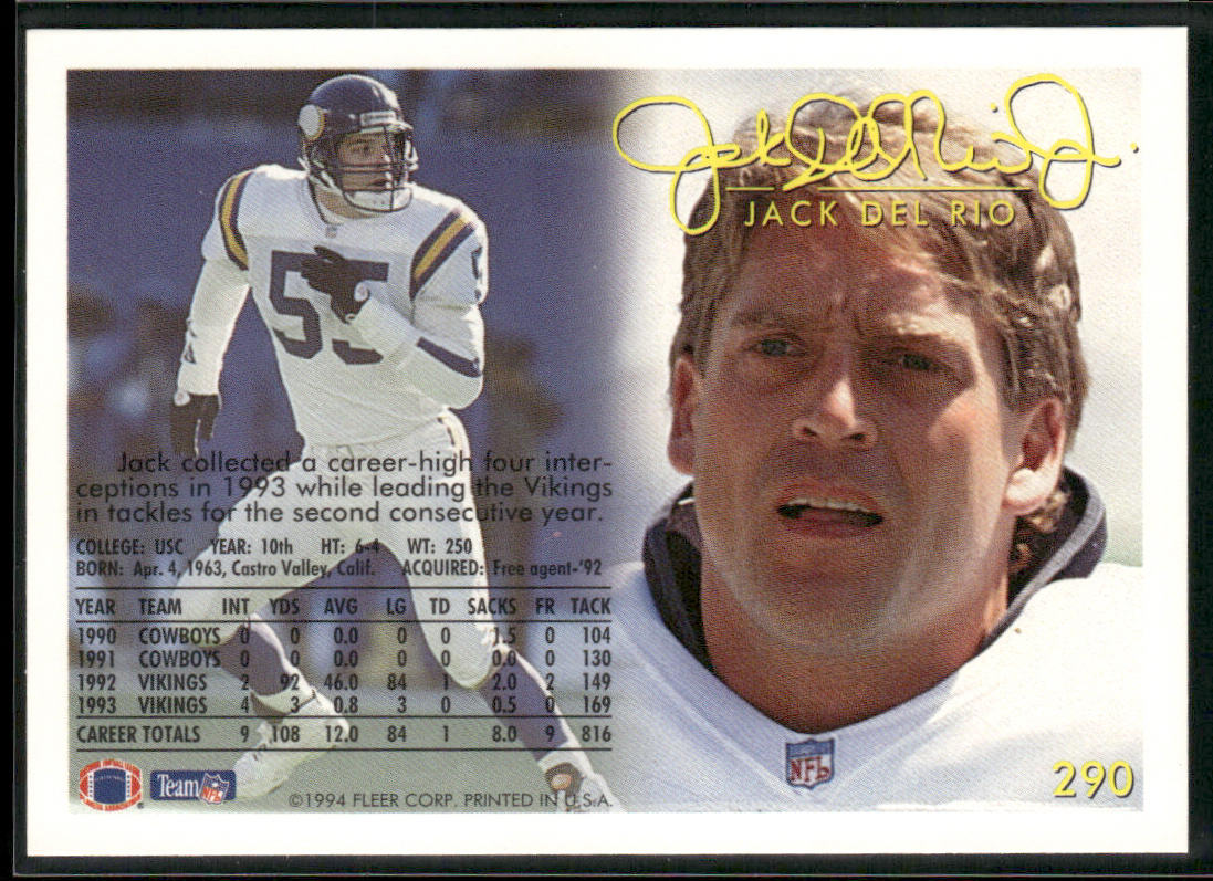 Jack Del Rio 1994 Fleer #290 Minnesota Vikings