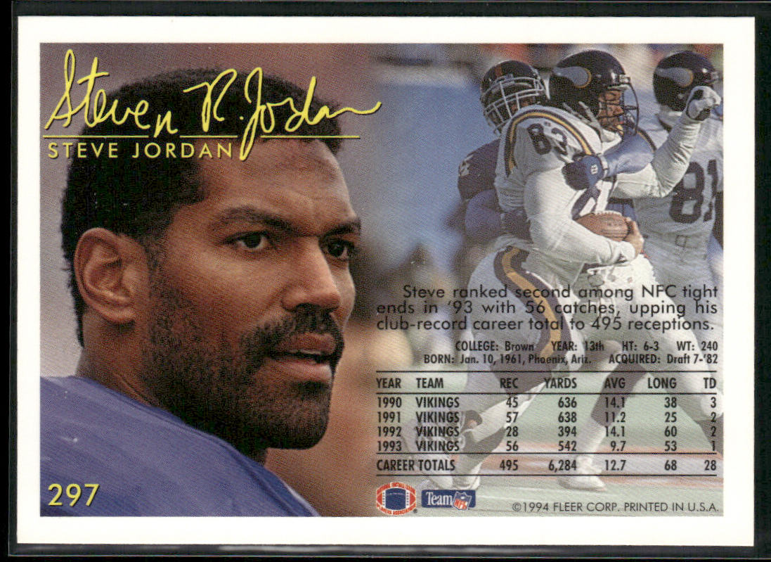 Steve Jordan 1994 Fleer #297 Minnesota Vikings