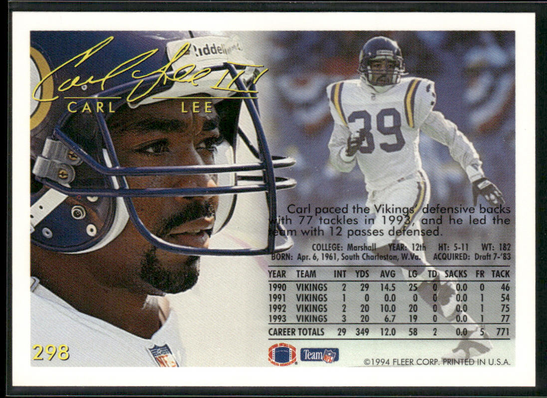 Carl Lee 1994 Fleer #298 Minnesota Vikings