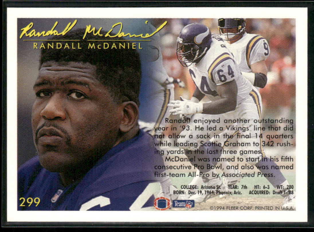 Randall McDaniel 1994 Fleer #299 Minnesota Vikings