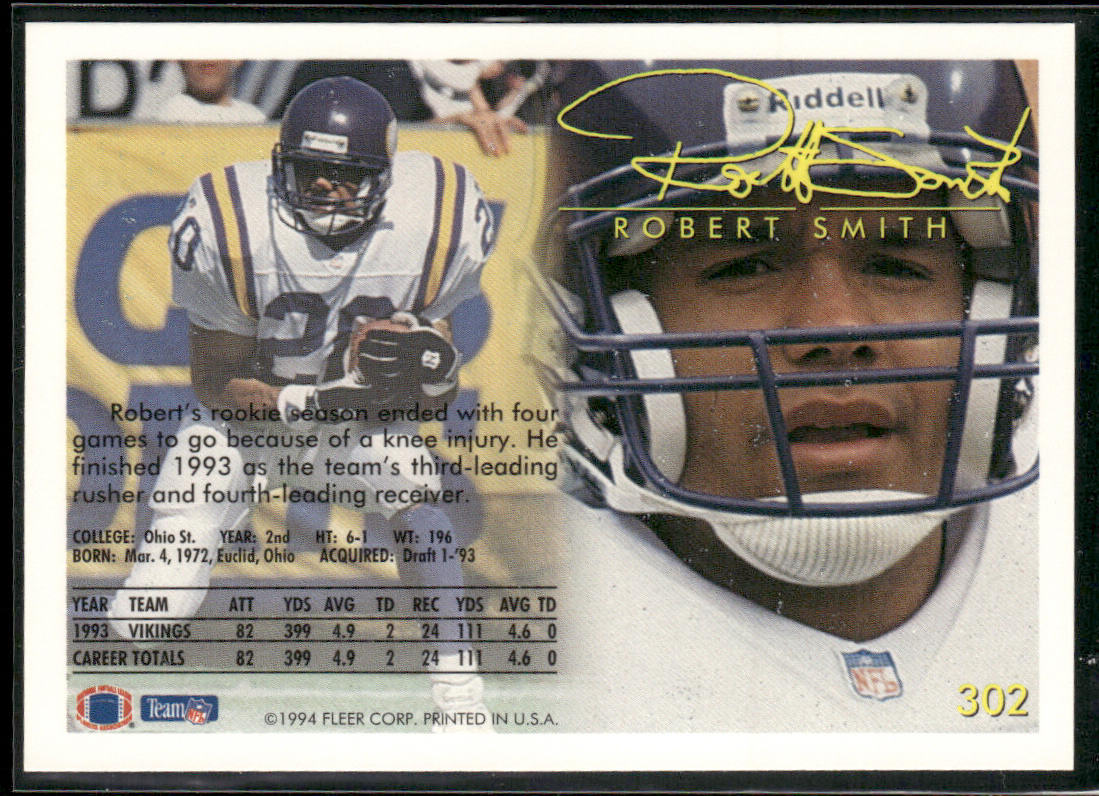 Robert Smith 1994 Fleer #302 Minnesota Vikings