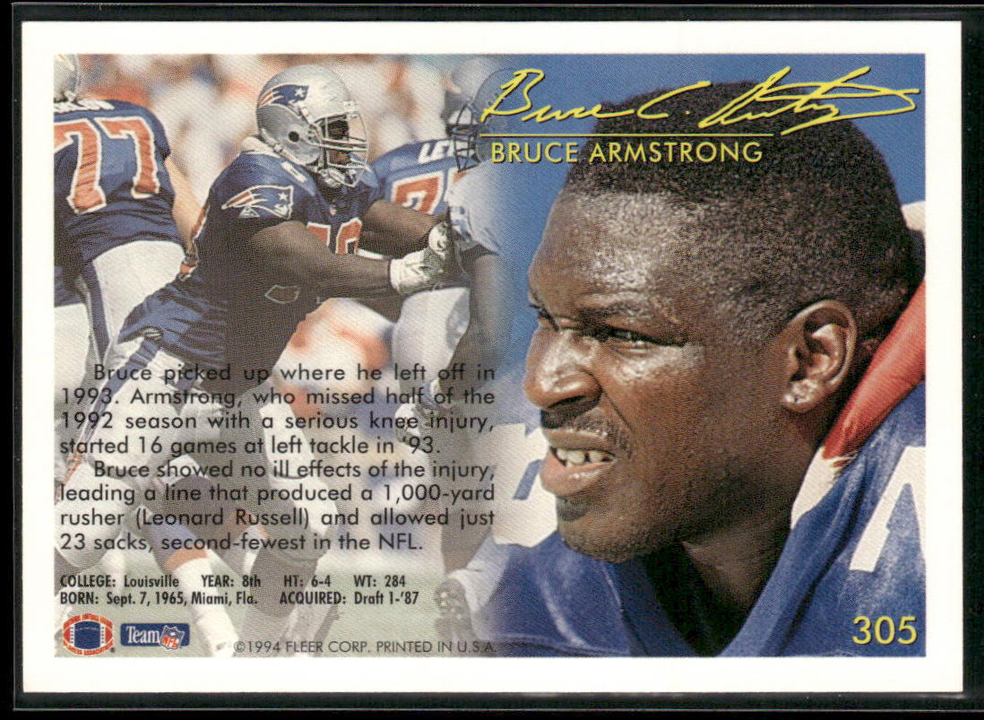Bruce Armstrong 1994 Fleer #305 New England Patriots