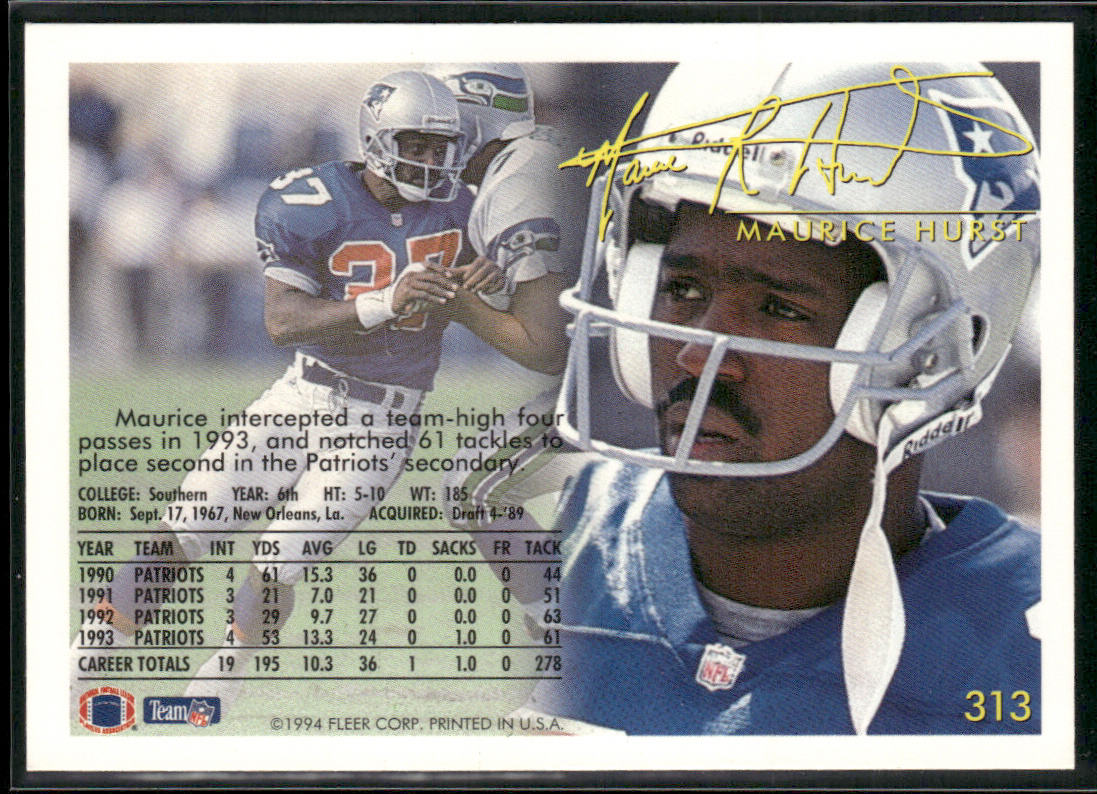 Maurice Hurst 1994 Fleer #313 New England Patriots