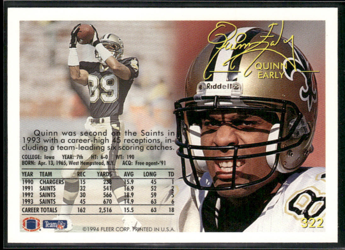 Quinn Early 1994 Fleer #322 New Orleans Saints