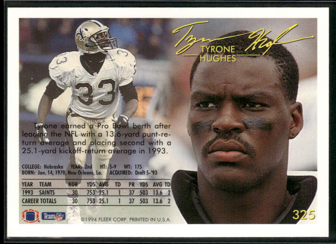 Tyrone Hughes 1994 Fleer #325 New Orleans Saints