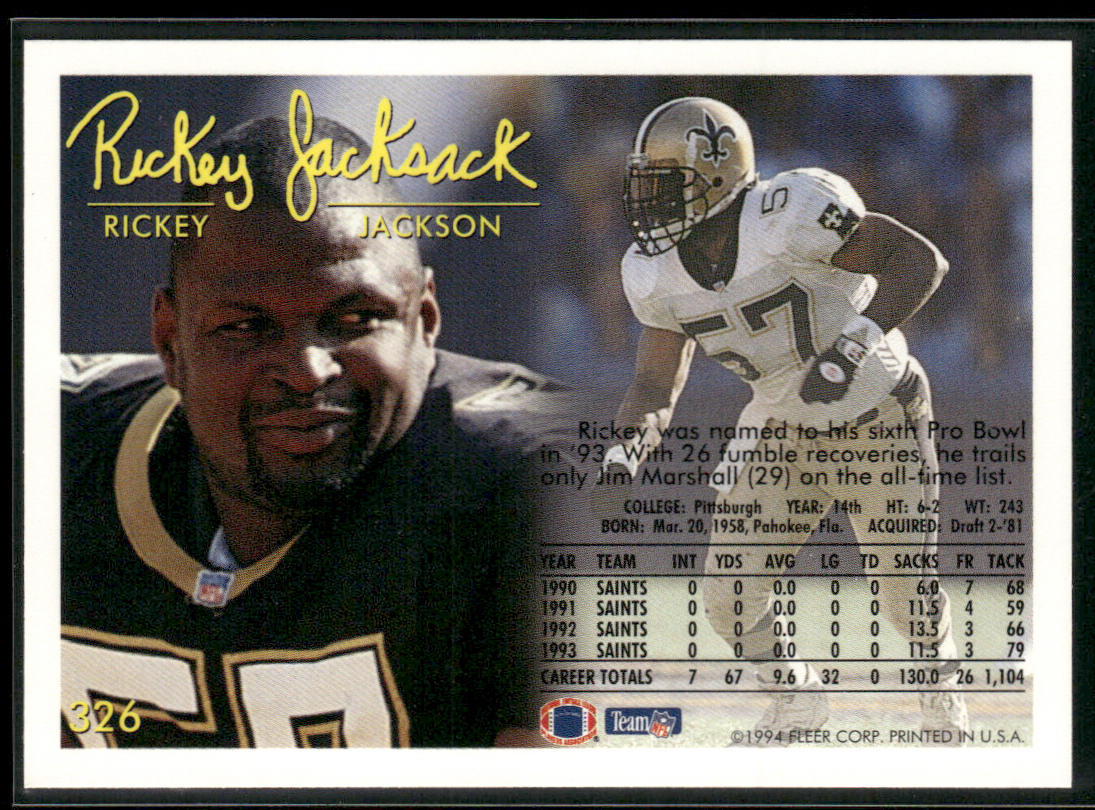 Rickey Jackson 1994 Fleer #326 New Orleans Saints