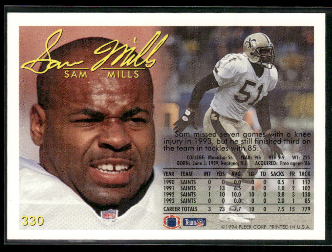 Sam Mills 1994 Fleer #330 New Orleans Saints