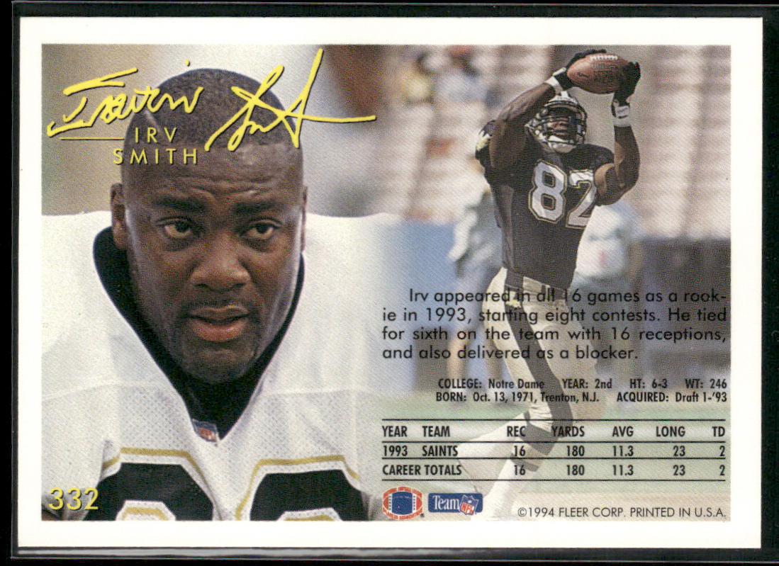 Irv Smith 1994 Fleer #332 New Orleans Saints