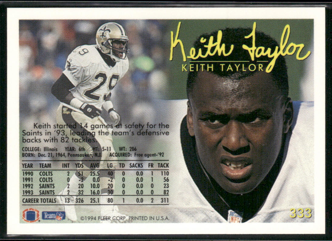 Keith Taylor 1994 Fleer #333 New Orleans Saints