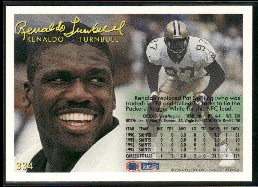 Renaldo Turnbull 1994 Fleer #334 New Orleans Saints