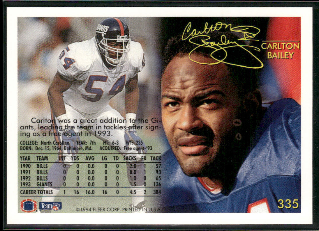 Carlton Bailey 1994 Fleer #335 New York Giants
