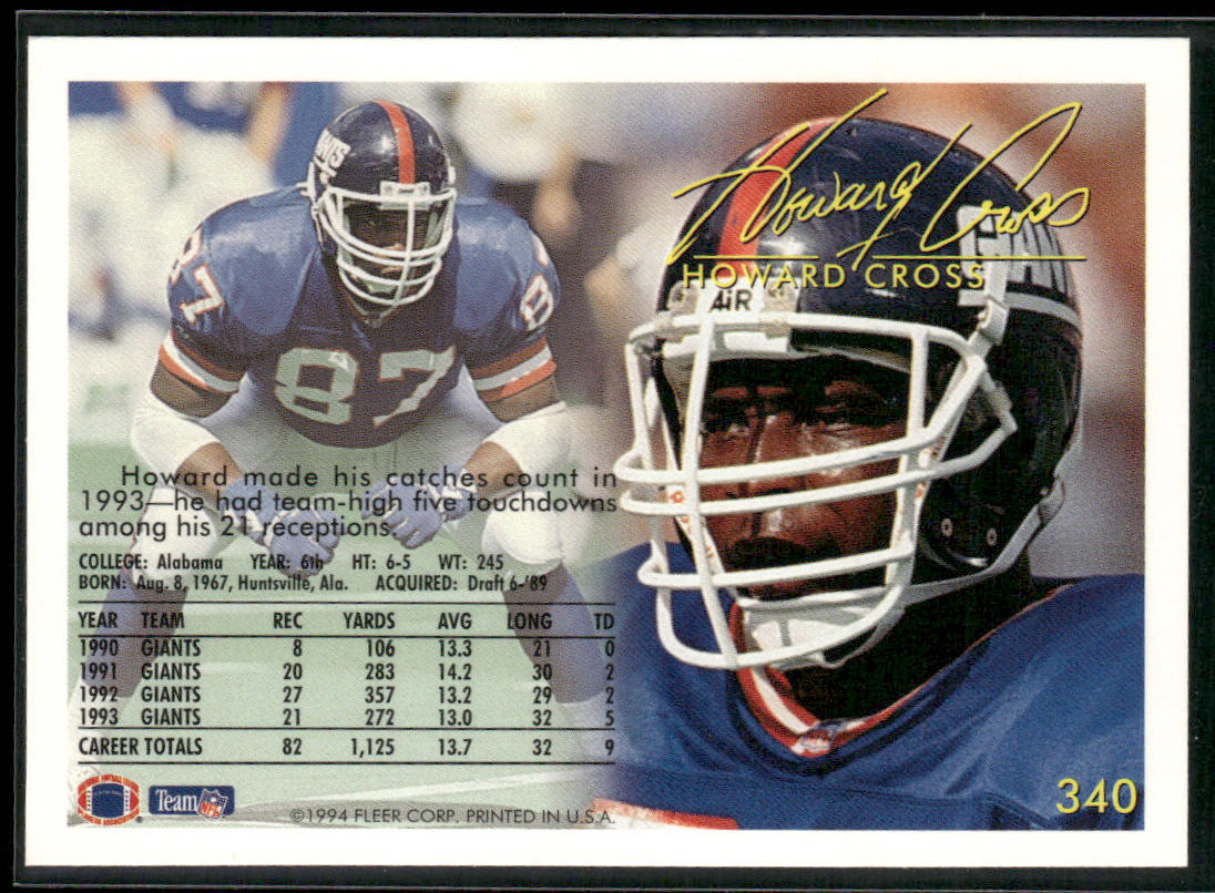 Howard Cross 1994 Fleer #340 New York Giants