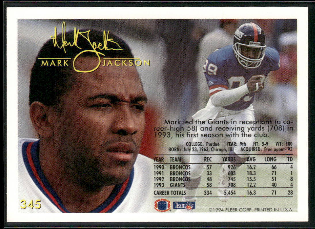 Mark Jackson 1994 Fleer #345 New York Giants