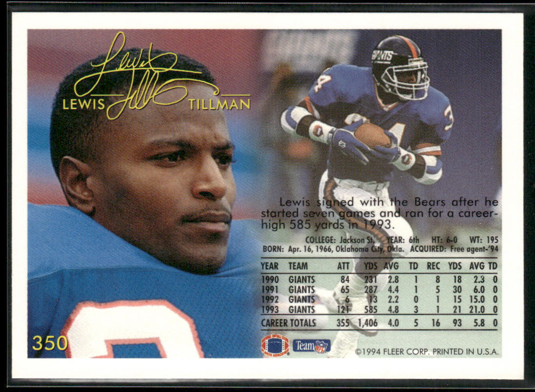 Lewis Tillman 1994 Fleer #350 Chicago Bears