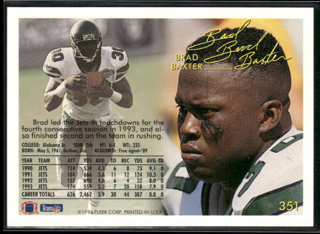 Brad Baxter 1994 Fleer #351 New York Jets
