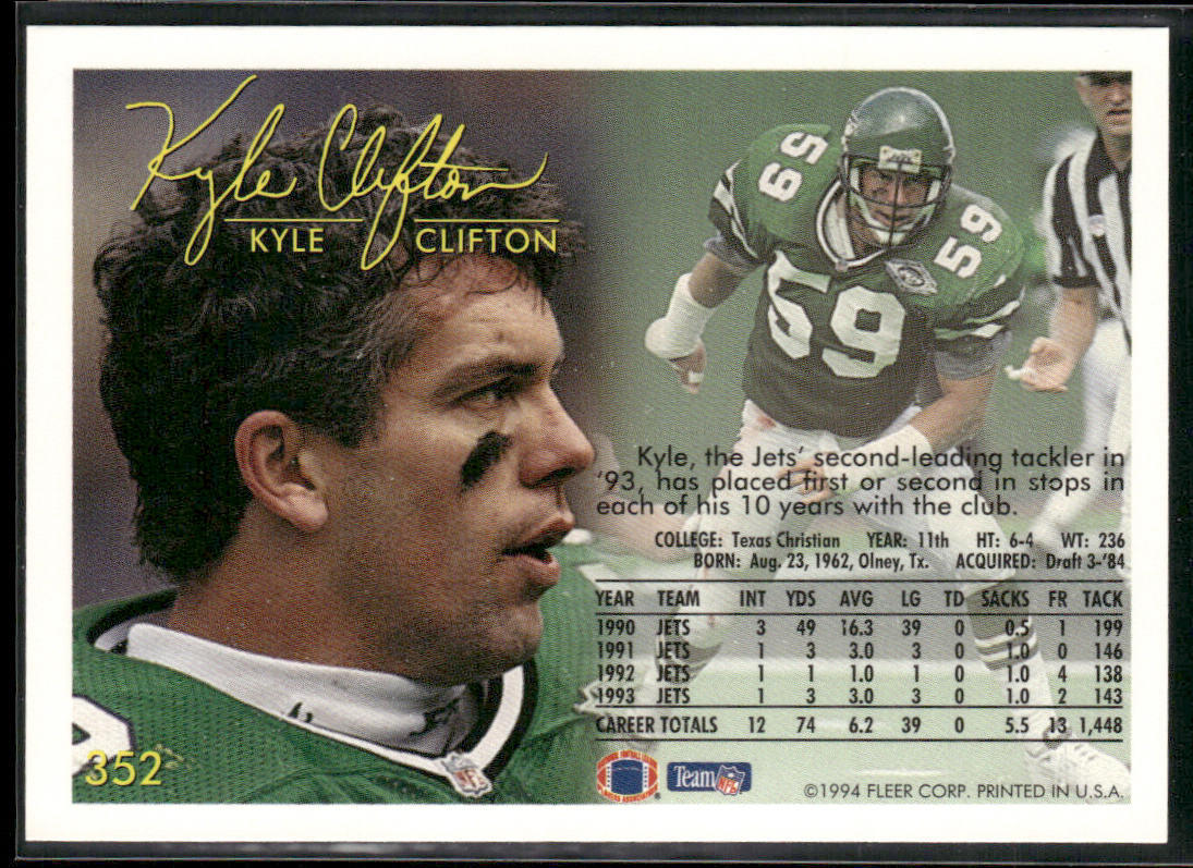 Kyle Clifton 1994 Fleer #352 New York Jets