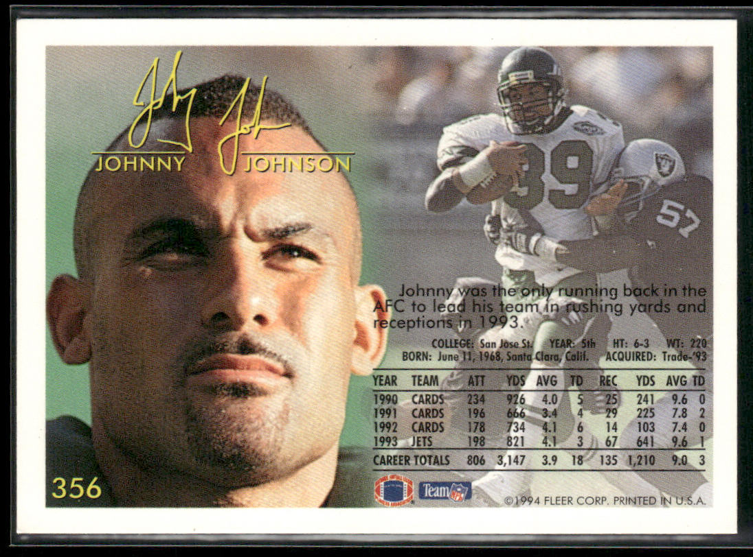 Johnny Johnson 1994 Fleer #356 New York Jets