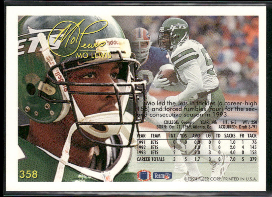 Mo Lewis 1994 Fleer #358 New York Jets