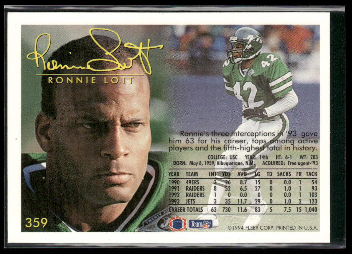 Ronnie Lott 1994 Fleer #359 New York Jets