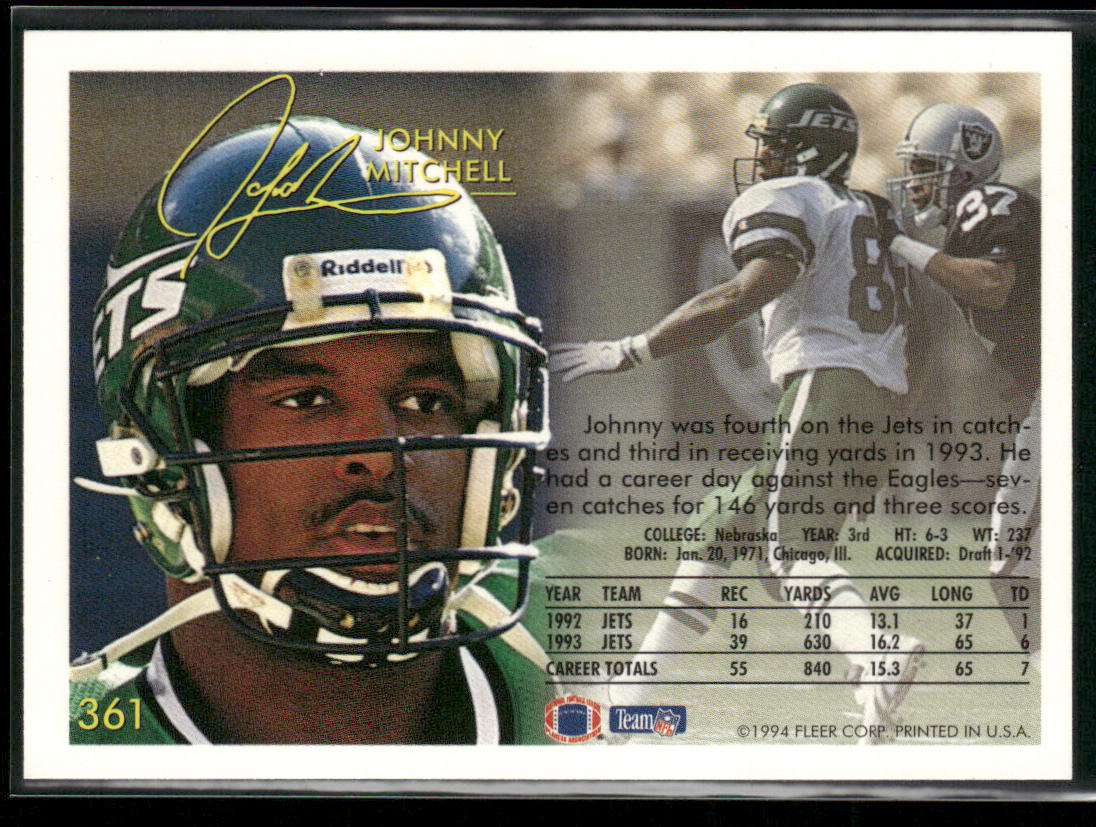 Johnny Mitchell 1994 Fleer #361 New York Jets