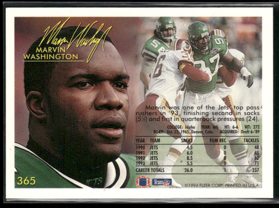 Marvin Washington 1994 Fleer #365 New York Jets