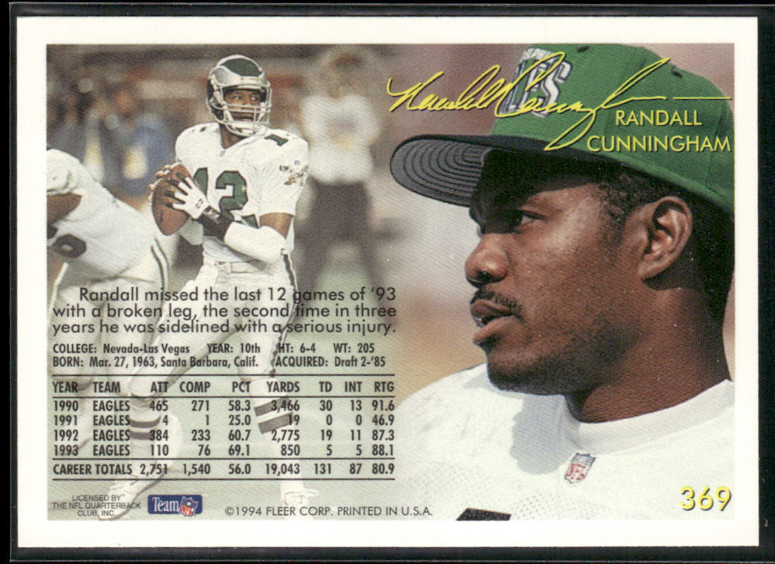 Randall Cunningham 1994 Fleer #369 Philadelphia Eagles