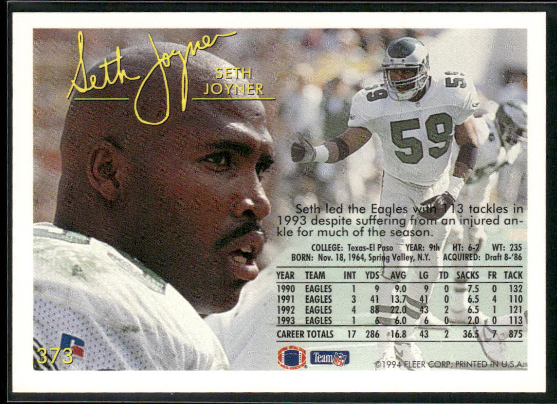 Seth Joyner 1994 Fleer #373 Arizona Cardinals