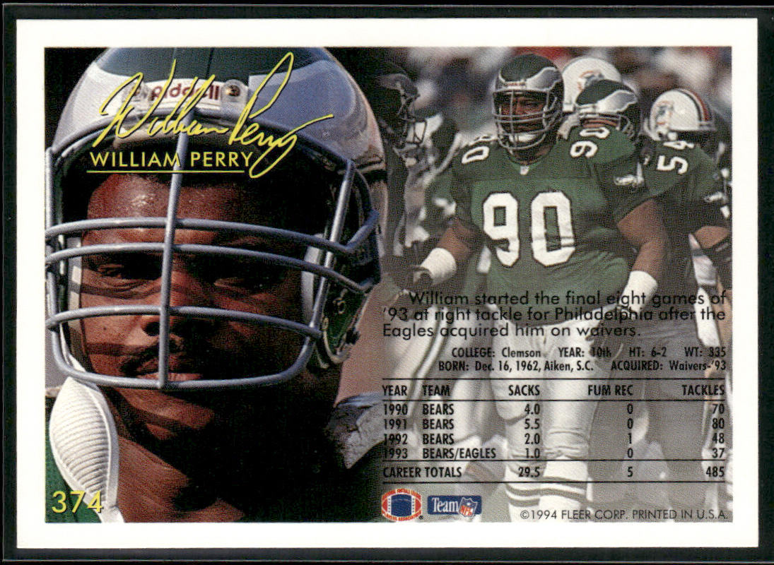 William Perry 1994 Fleer #374 Philadelphia Eagles