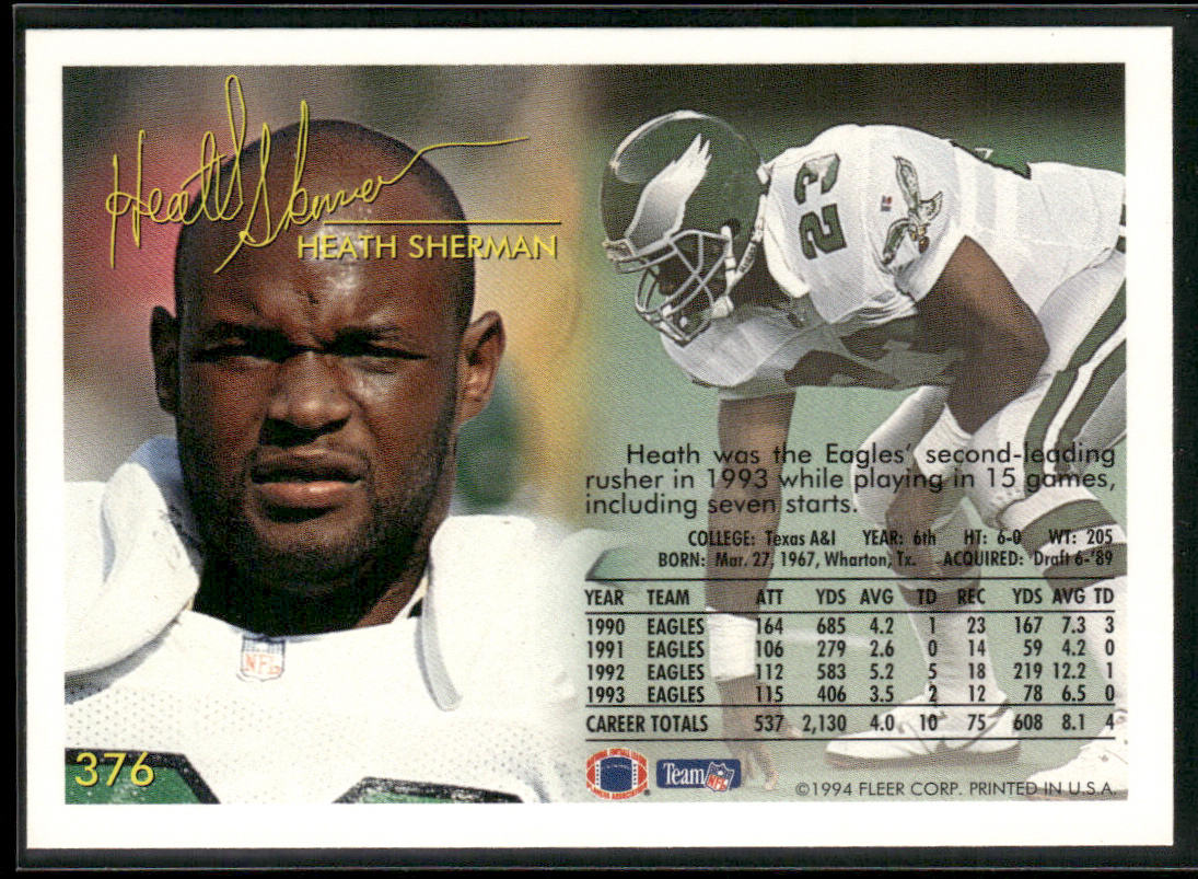 Heath Sherman 1994 Fleer #376 Philadelphia Eagles